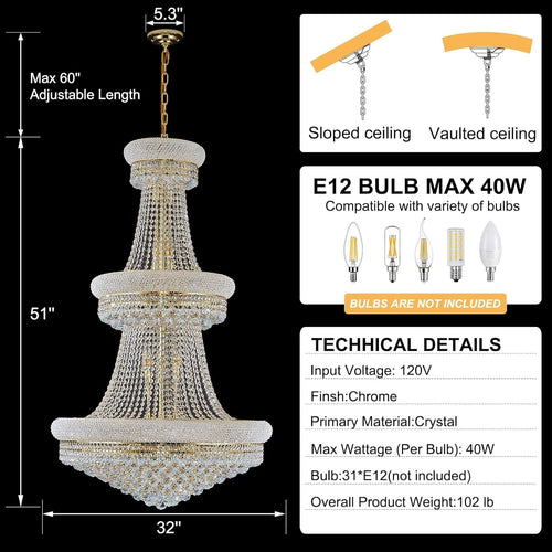 Luxury Golden Finish Crystal Chandelier